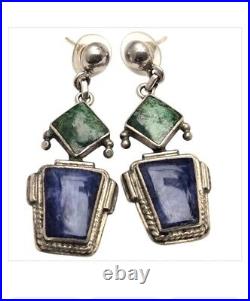 Important Deceased Vera Yazzie Lapis Lazuli Azurite Sterling Silver Earrings