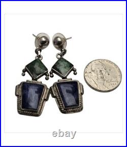 Important Deceased Vera Yazzie Lapis Lazuli Azurite Sterling Silver Earrings