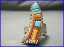 Important Inlay Master Navajo Vintage Turquoise Coral Sterling Silver Ring