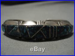 Important Lander Blue Turquoise Vintage Navajo Sterling Silver Bracelet Old