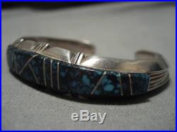 Important Lander Blue Turquoise Vintage Navajo Sterling Silver Bracelet Old