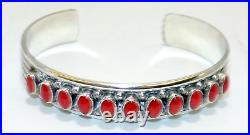 Incredible STERLING SILVER Pete Morgan CORAL Navajo LINED CUFF BRACELET 19.8 G