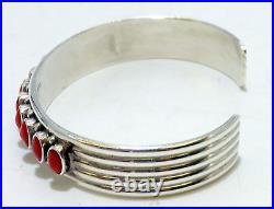 Incredible STERLING SILVER Pete Morgan CORAL Navajo LINED CUFF BRACELET 19.8 G