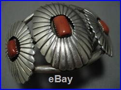 Incredible Vintage Navajo Coral Sterlng Silver Bracelet Old