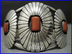 Incredible Vintage Navajo Coral Sterlng Silver Bracelet Old