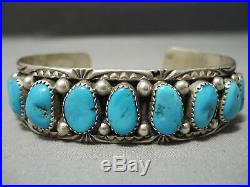 Incredible Vintage Navajo Domed Turquoise Sterling Silver Bracelet Old