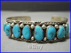 Incredible Vintage Navajo Domed Turquoise Sterling Silver Bracelet Old