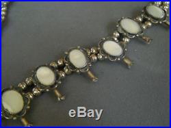 Indian Mother of Pearl Sterling Silver Squash Blossom Naja Necklace Signed H JOE
