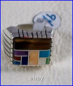 Inlay Gemstone Sterling Silver Ring/ Navajo / size 9.5