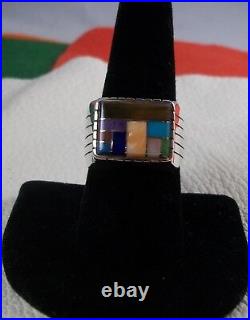 Inlay Gemstone Sterling Silver Ring/ Navajo / size 9.5