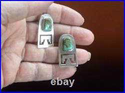JLC Joe & Lejuene Chavez Santo Domingo Pueblo Turquoise Stud Earrings 1-1/4