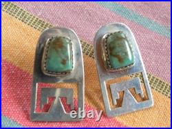 JLC Joe & Lejuene Chavez Santo Domingo Pueblo Turquoise Stud Earrings 1-1/4