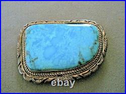 JON MCCRAY Native American Sonoran Turquoise Sterling Silver Stamped Belt Buckle
