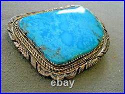 JON MCCRAY Native American Sonoran Turquoise Sterling Silver Stamped Belt Buckle