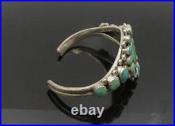 JS NAVAJO 925 Sterling Silver Vintage Turquoise Floral Cuff Bracelet BT8622