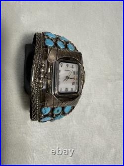 Jake Verdy Navajo Sterling Silver Turquoise Cluster Watch Cuff Signed V NM 1990s