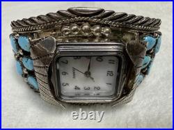 Jake Verdy Navajo Sterling Silver Turquoise Cluster Watch Cuff Signed V NM 1990s