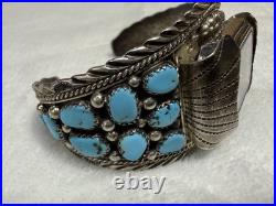 Jake Verdy Navajo Sterling Silver Turquoise Cluster Watch Cuff Signed V NM 1990s