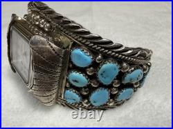Jake Verdy Navajo Sterling Silver Turquoise Cluster Watch Cuff Signed V NM 1990s