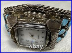 Jake Verdy Navajo Sterling Silver Turquoise Cluster Watch Cuff Signed V NM 1990s
