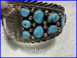 Jake Verdy Navajo Sterling Silver Turquoise Cluster Watch Cuff Signed V NM 1990s