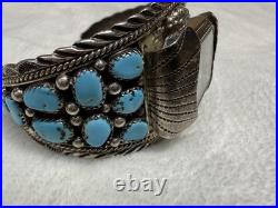Jake Verdy Navajo Sterling Silver Turquoise Cluster Watch Cuff Signed V NM 1990s