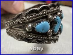 Jake Verdy Navajo Sterling Silver Turquoise Cluster Watch Cuff Signed V NM 1990s