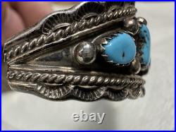 Jake Verdy Navajo Sterling Silver Turquoise Cluster Watch Cuff Signed V NM 1990s