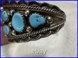 Jake Verdy Navajo Sterling Silver Turquoise Cluster Watch Cuff Signed V NM 1990s