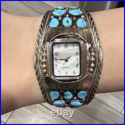 Jake Verdy Navajo Sterling Silver Turquoise Cluster Watch Cuff Signed V NM 1990s