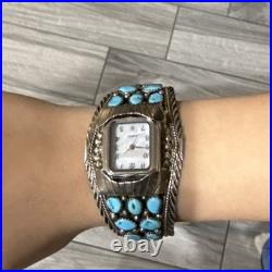 Jake Verdy Navajo Sterling Silver Turquoise Cluster Watch Cuff Signed V NM 1990s