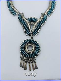 Jason Yazzie Vintage Navajo Sterling Silver Needle Point Blue Turquoise Necklace
