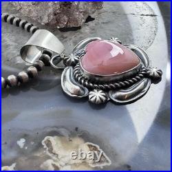 Jeff James Native American Sterling Silver Pink Conch Decorated Heart Pendant