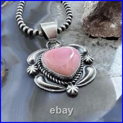 Jeff James Native American Sterling Silver Pink Conch Decorated Heart Pendant