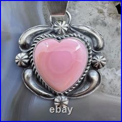 Jeff James Native American Sterling Silver Pink Conch Decorated Heart Pendant