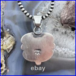 Jeff James Native American Sterling Silver Pink Conch Decorated Heart Pendant