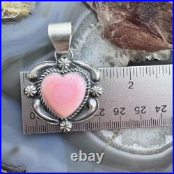 Jeff James Native American Sterling Silver Pink Conch Decorated Heart Pendant