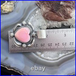 Jeff James Native American Sterling Silver Pink Conch Decorated Heart Pendant