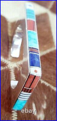 Jim Harrison Navaho Vintage Inlay Cuff Bracelet Sterling Silver Awarded Artist