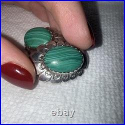 John B. Begay Jr. Stamped JB Sterling Silver Malachite Earrings Navajo Made