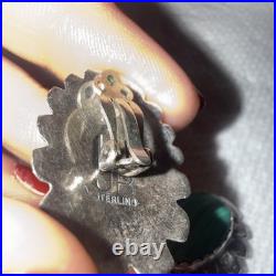 John B. Begay Jr. Stamped JB Sterling Silver Malachite Earrings Navajo Made