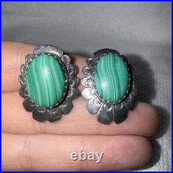 John B. Begay Jr. Stamped JB Sterling Silver Malachite Earrings Navajo Made