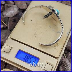 KB Signed Navajo Sterling Silver Turquoise Feather Dangle Cuff Bracelet