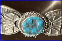 Kevin Billah Navajo Handmade Sterling Silver Stamped Kingman Turquoise Cuff sign Kevin Billah Navajo Handmade Sterling Silver Stamped Kingman Turquoise Cuff sign
