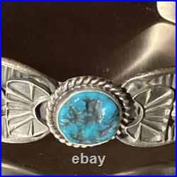 Kevin Billah Navajo Handmade Sterling Silver Stamped Kingman Turquoise Cuff sign