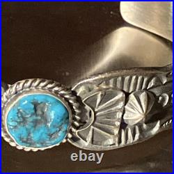 Kevin Billah Navajo Handmade Sterling Silver Stamped Kingman Turquoise Cuff sign