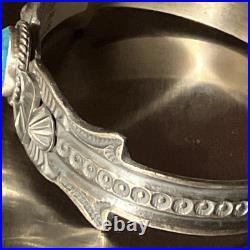 Kevin Billah Navajo Handmade Sterling Silver Stamped Kingman Turquoise Cuff sign