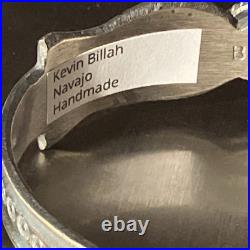 Kevin Billah Navajo Handmade Sterling Silver Stamped Kingman Turquoise Cuff sign