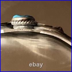 Kevin Billah Navajo Handmade Sterling Silver Stamped Kingman Turquoise Cuff sign