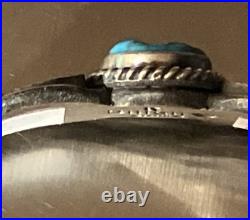 Kevin Billah Navajo Handmade Sterling Silver Stamped Kingman Turquoise Cuff sign